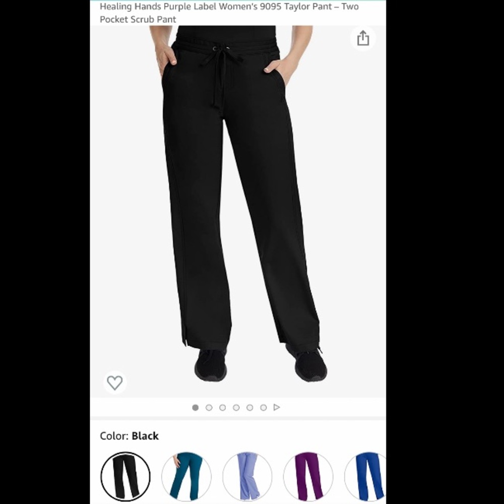 Healing Hands Purple Label ladies scrub pants, Petite Medium, Black.”Tori” fit